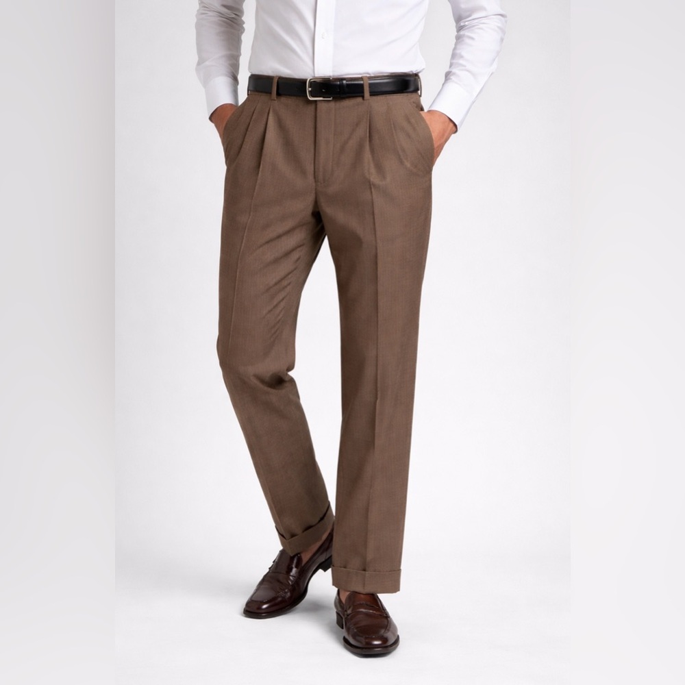 B Bogie’s Collections Dress Pants Brown Pleated Cuffed Slacks Men 36x30 Classic